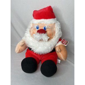 Vintage Santa Plush 1989 Christmas Decor Blue Eyes Well Made Toy Mfg With Tags